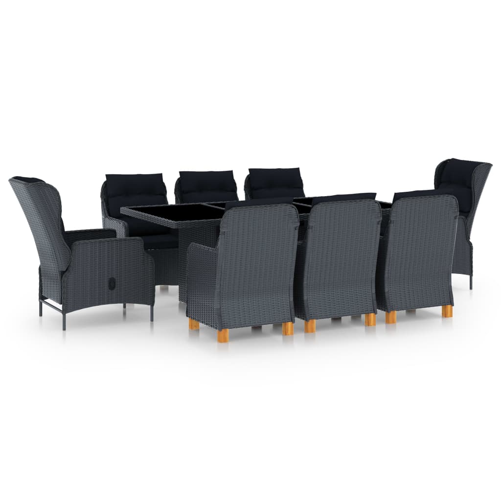 vidaXL Set mobilier exterior cu perne, 9 piese, gri închis, poliratan