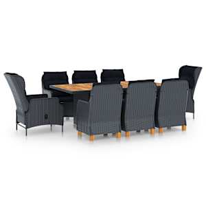 Vrtna jedilna garnitura z blazinami 9-delna poli ratan tm. siva