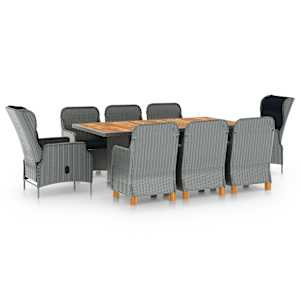 Vrtna jedilna garnitura 9-delna z blazinami poli ratan sv. siva