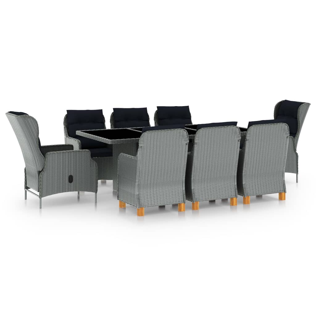 vidaXL Set mobilier de exterior cu perne,9 piese,gri deschis,poliratan