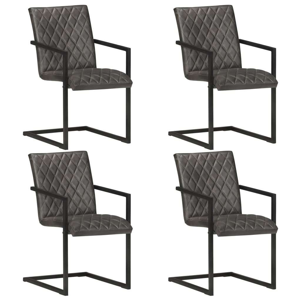 vidaXL Chaises de salle à manger cantilever 4 pcs Gris Cuir véritable