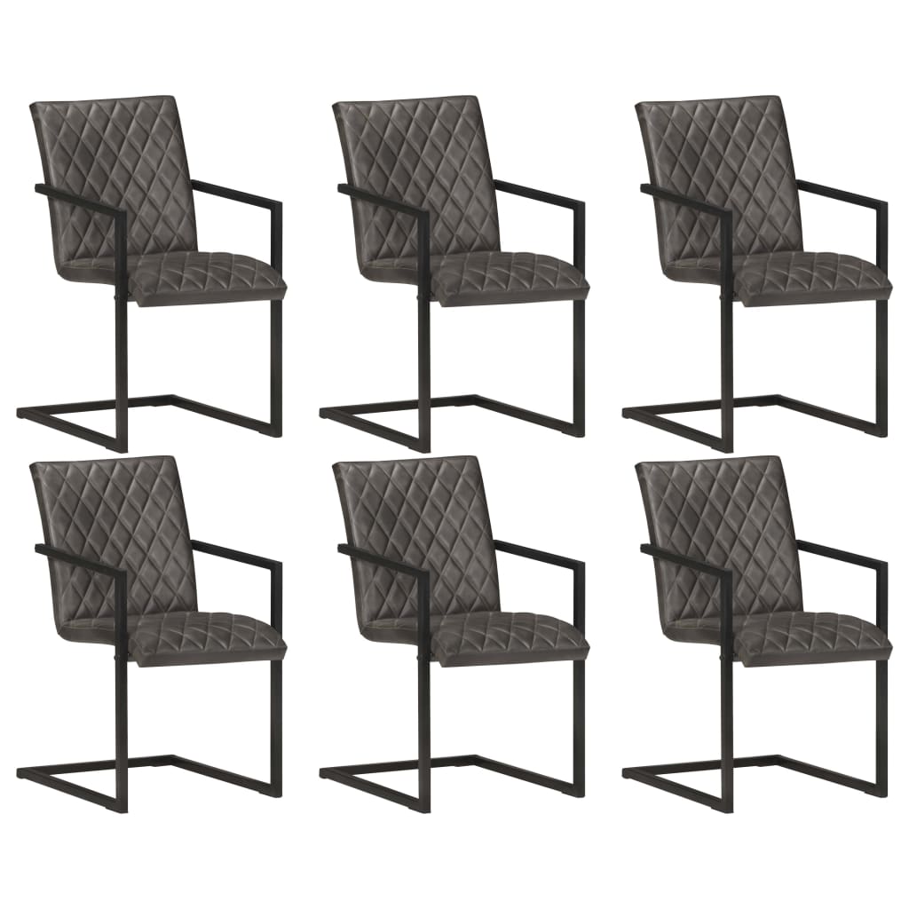 vidaXL Chaises à manger cantilever lot de 6 gris cuir véritable