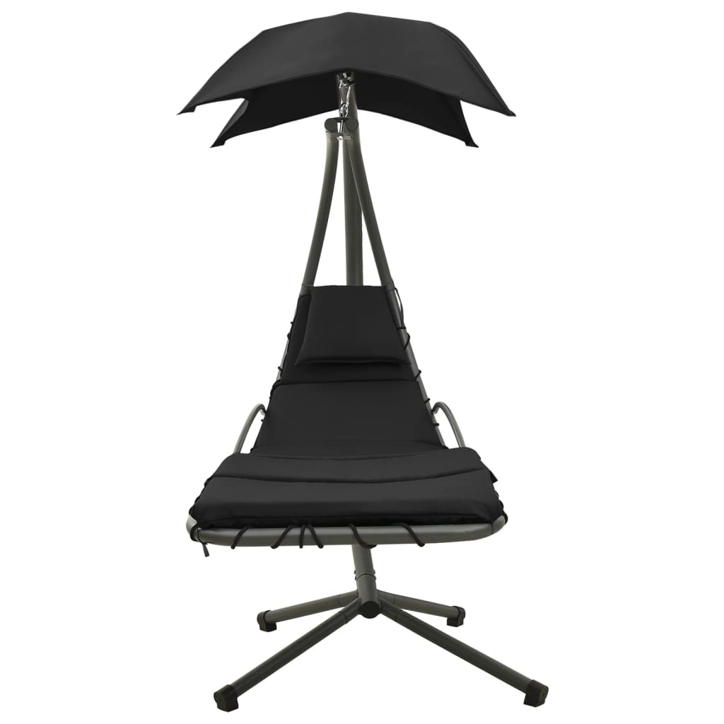vidaXL Градински люлеещ се стол, черно и сиво, 190x90x200 см, текстил