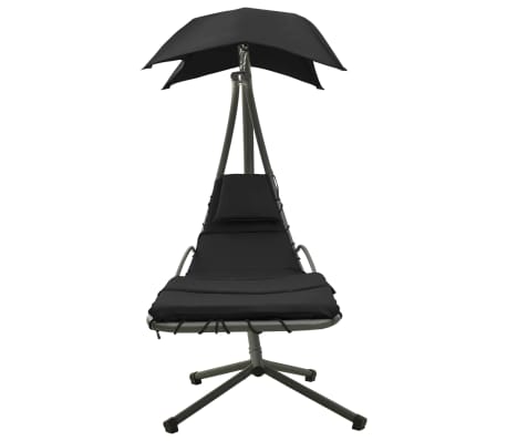 vidaXL Градински люлеещ се стол, черно и сиво, 190x90x200 см, текстил