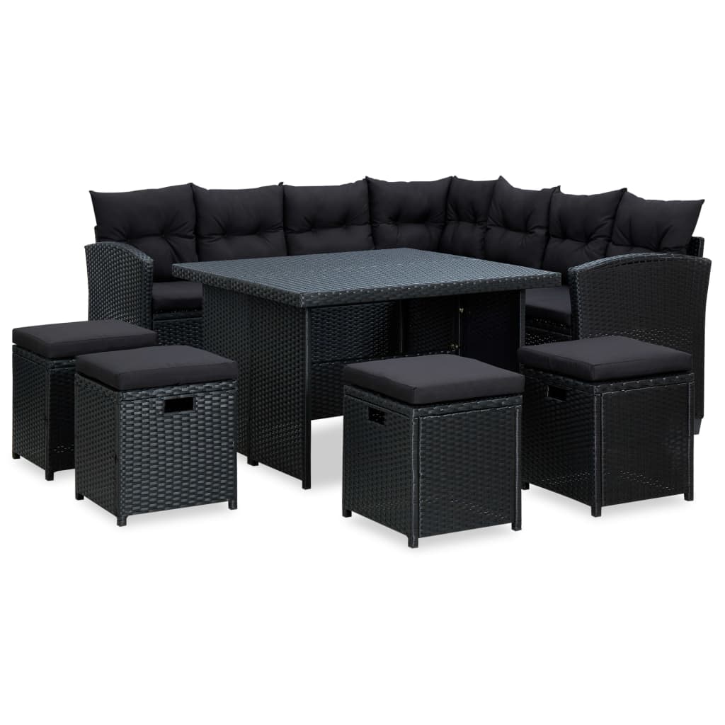 vidaXL Set mobilier de grădină cu perne, 6 piese, negru, poliratan