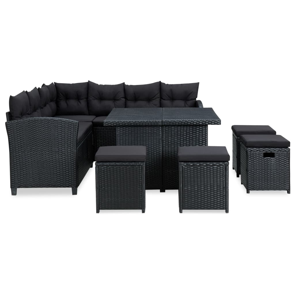 vidaXL Set mobilier de grădină cu perne, 6 piese, negru, poliratan vidaXL imagine noua