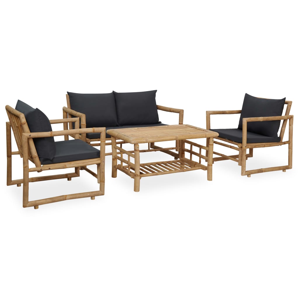 vidaXL 4-tlg. Garten-Lounge-Set mit Auflagen Bambus