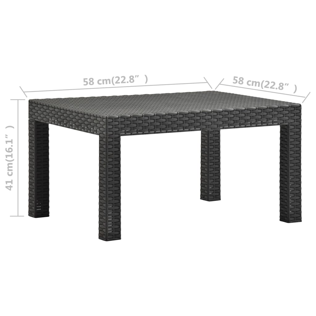 antracitszürke PP rattan kerti asztal 58 x 58 x 41 cm