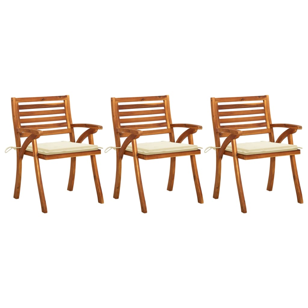 Image of vidaXL Garden Dining Chairs with Cushions 3 pcs Solid Acacia Wood