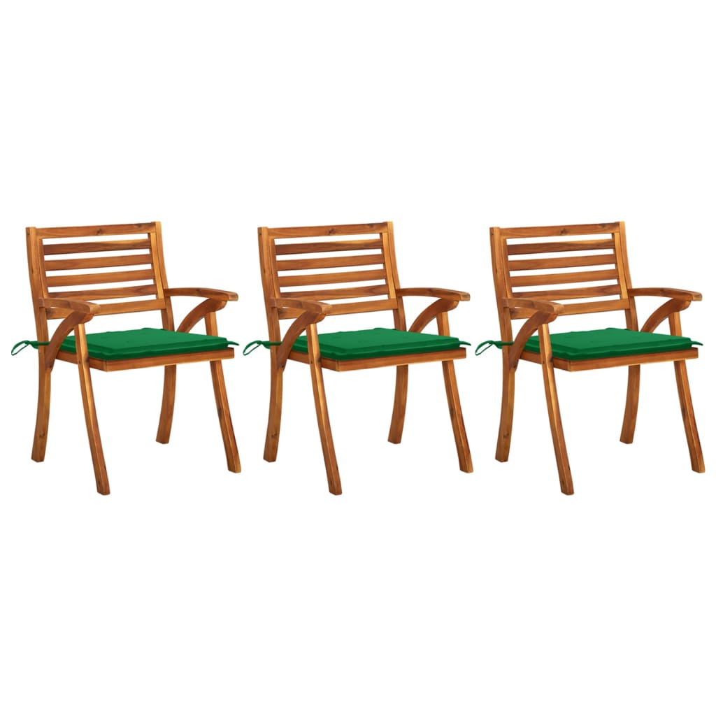 vidaXL Chaises à dîner de jardin avec coussins 3 pcs Acacia massif