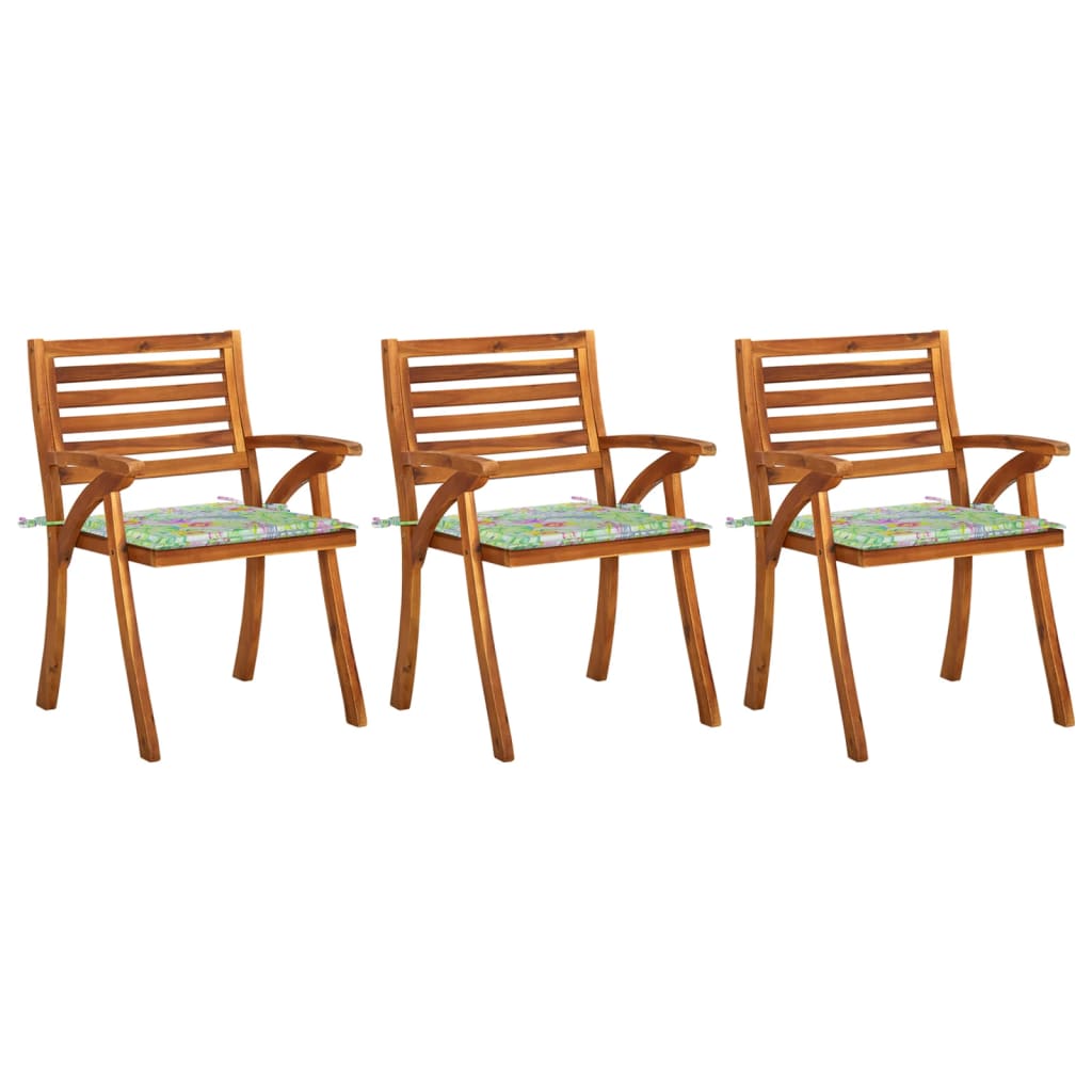 vidaXL Chaises à dîner de jardin avec coussins 3 pcs Acacia massif