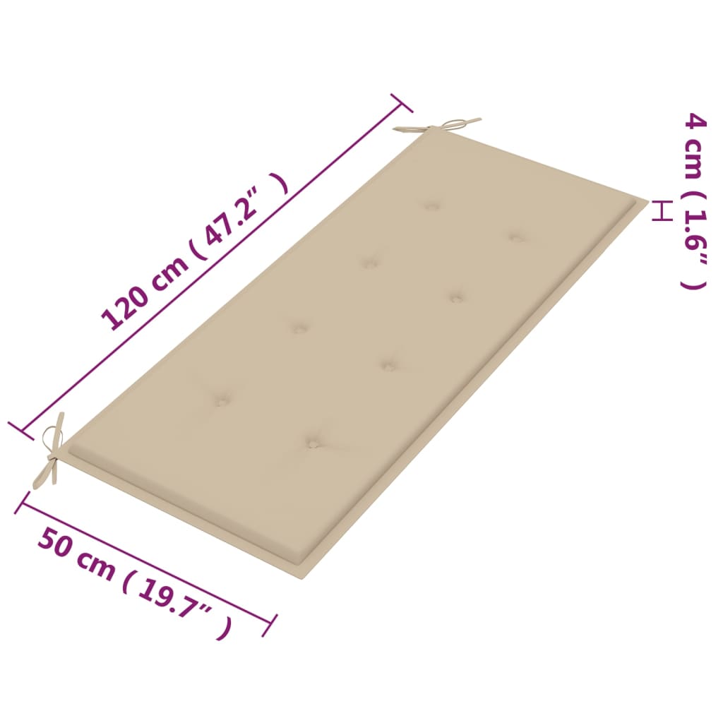 2 személyes tömör eukaliptuszfa kerti pad párnával 120 cm 