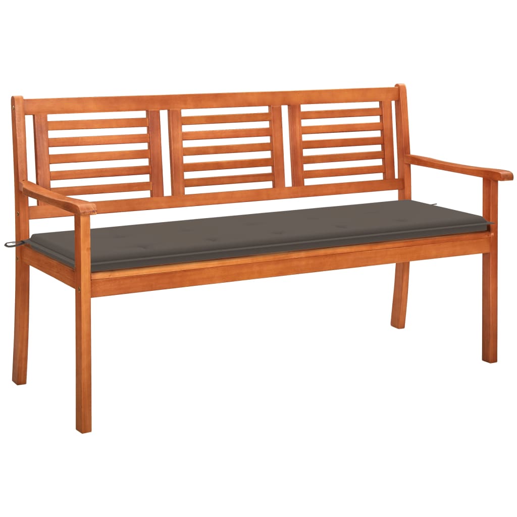 vidaXL 3-Seater Garden Bench with Cushion 150 cm Solid Eucalyptus Wood