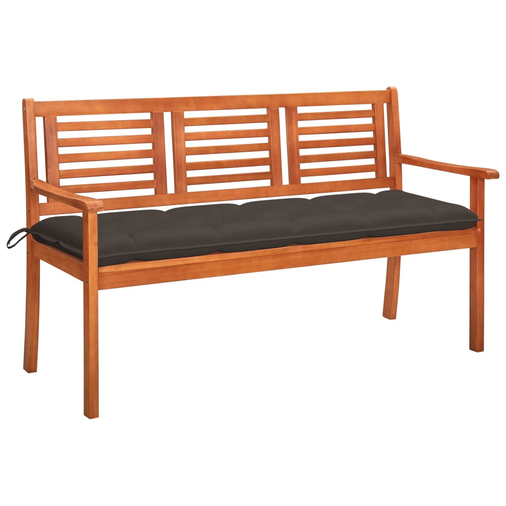 VidaXL 3-Seater Patio Bench With Cushion 59.1 Solid Eucalyptus Wood