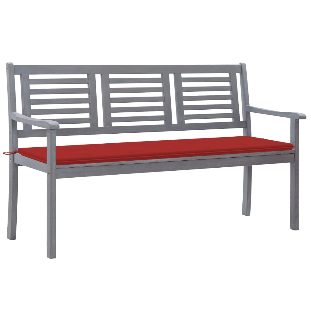 vidaXL 3-Seater Garden Bench with Cushion 150 cm Grey Eucalyptus Wood