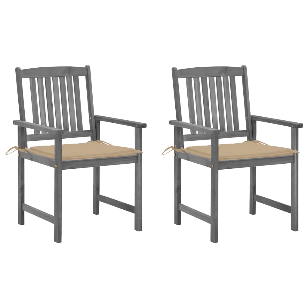 Image of vidaXL Garden Chairs with Cushions 2 pcs Grey Solid Acacia Wood