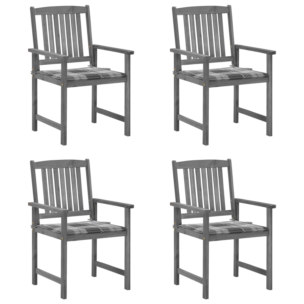 Zahradní židle s poduškami 4 ks šedé masivní akáciové dřevo