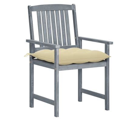 vidaXL Chaises de jardin et coussins lot de 4 Gris Bois acacia massif