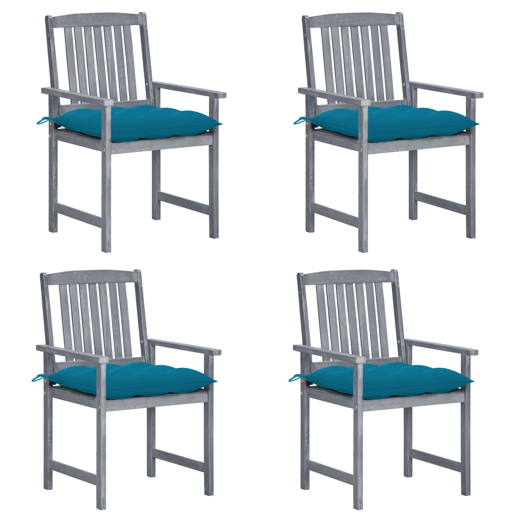 Zahradní židle s poduškami 4 ks šedé masivní akáciové dřevo