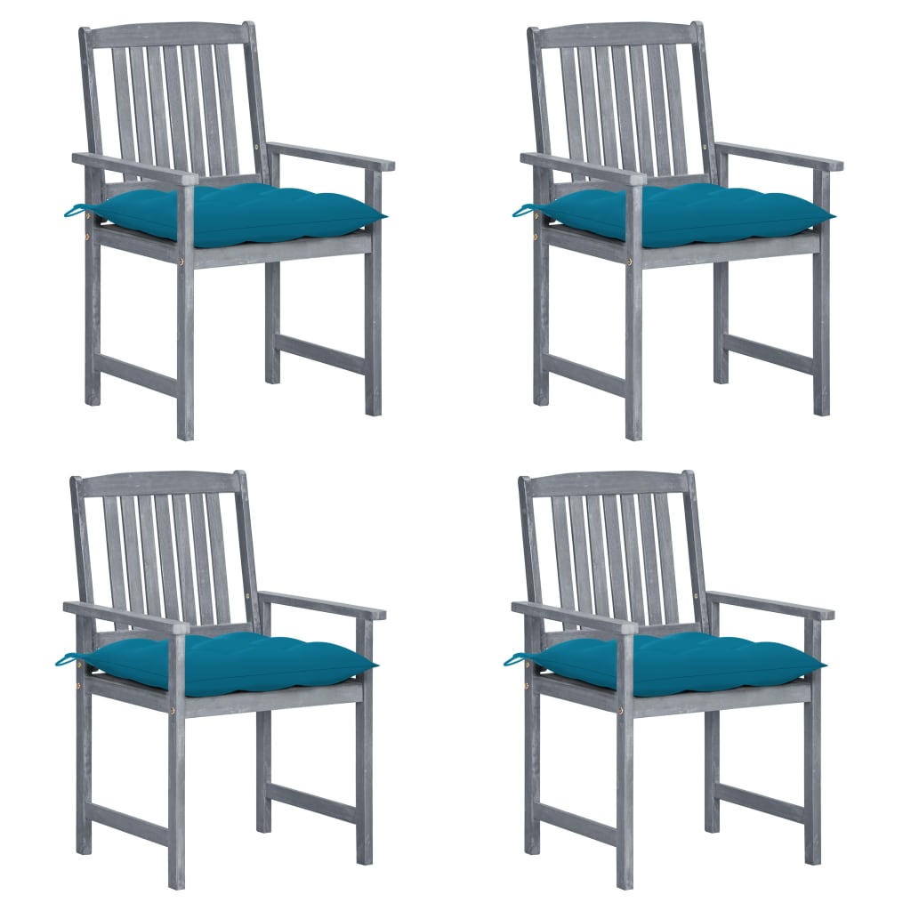 Image of vidaXL Garden Chairs with Cushions 4 pcs Grey Solid Acacia Wood