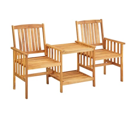 vidaXL Patio Chairs with Tea Table and Cushions Solid Acacia Wood