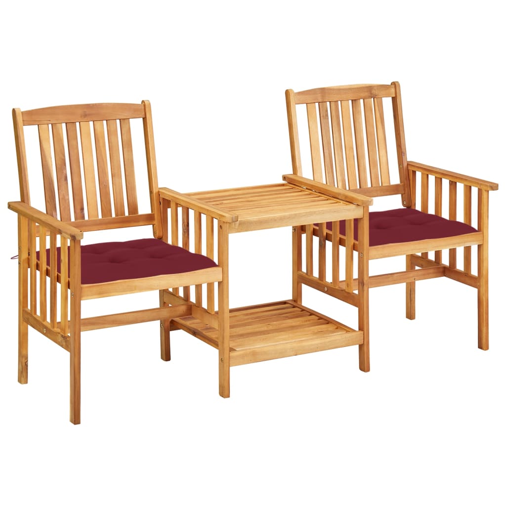 Image of vidaXL Garden Chairs with Tea Table and Cushions Solid Acacia Wood