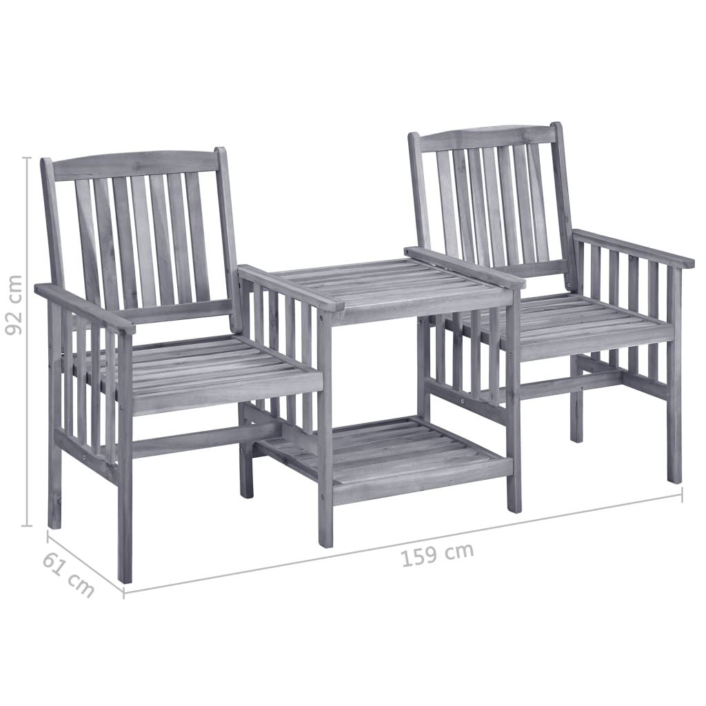 Krzesła ogrodowe ze stolikiem herbacianym - drewno akacjowe, szare, zielone poduszki, 159x61x92 cm