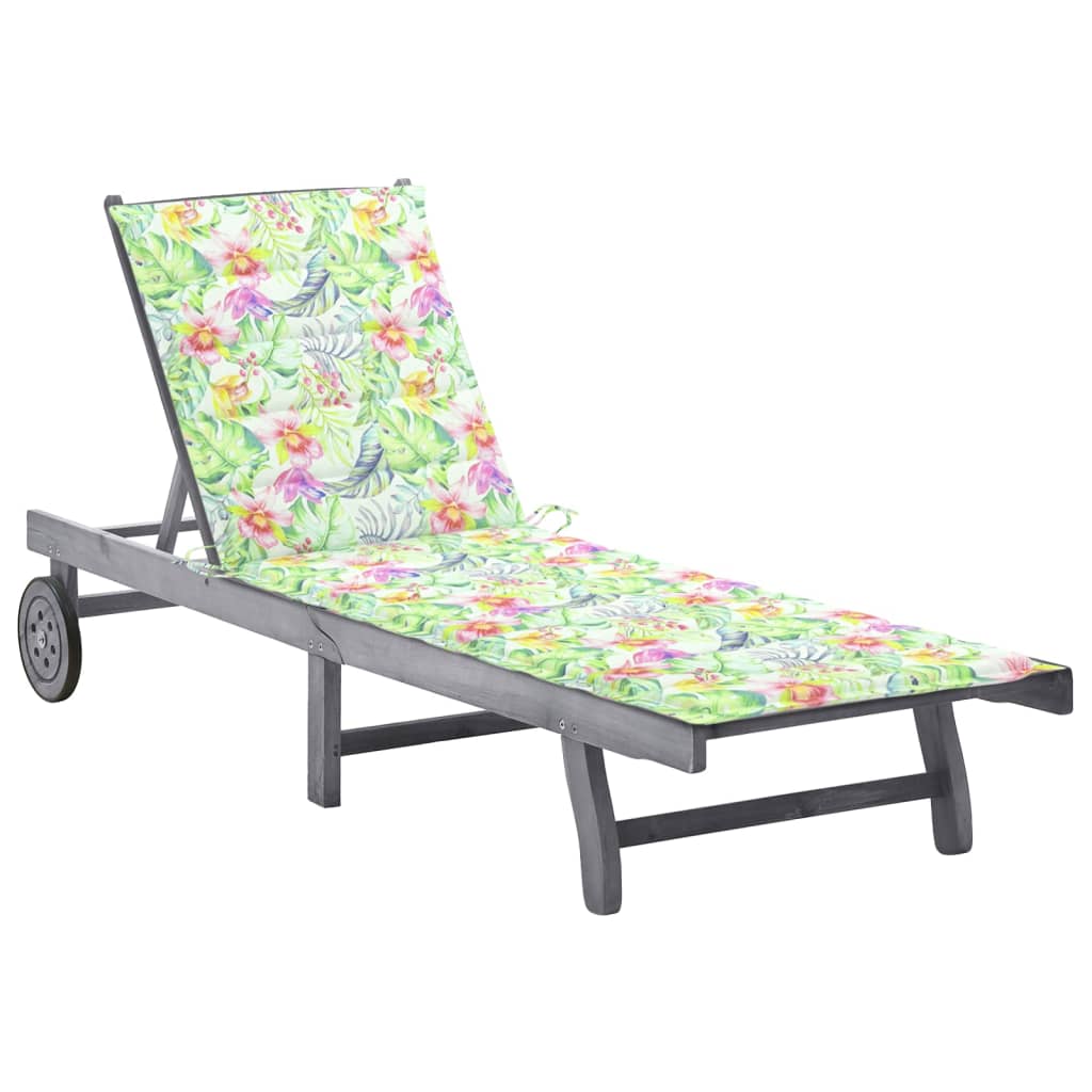 Photos - Garden Furniture VidaXL Patio Sun Lounger with Cushion Gray Solid Acacia Wood 