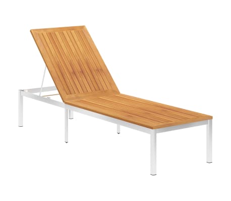 vidaXL Chaise longue avec coussin Bois d'acacia et acier inoxydable