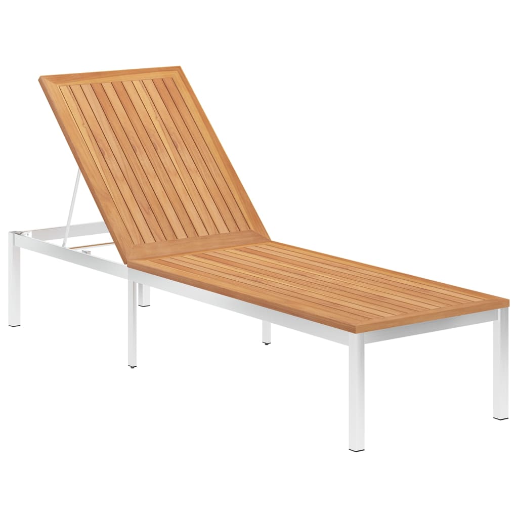 vidaXL Sun Lounger with Cushion Solid Teak Wood and Stainless Steel