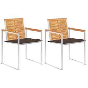 Vrtni stoli z blazinami 2 kosa trdna tikovina in jeklo