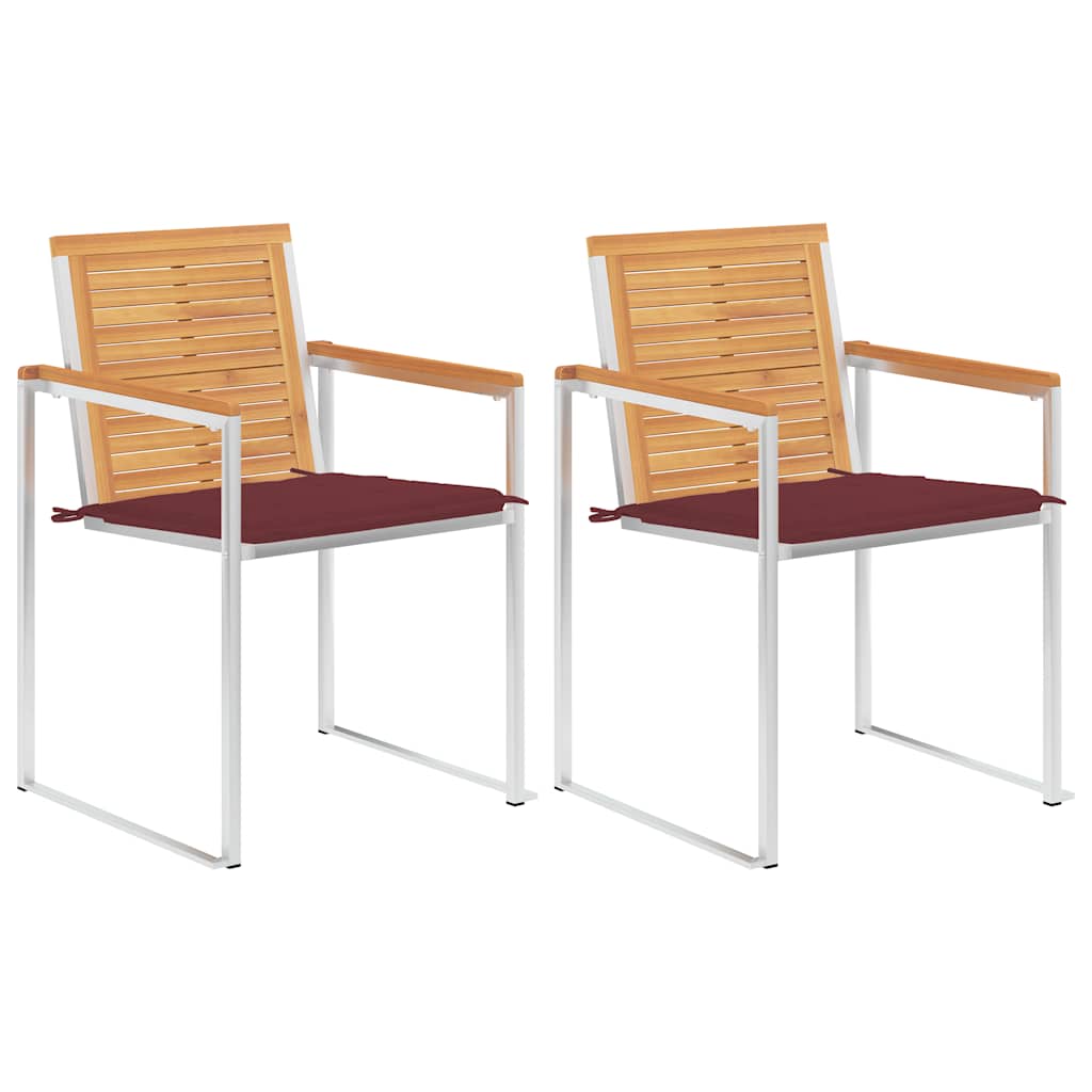 vidaXL Gartenstühle mit Kissen 2 Stk. Massivholz Teak und Stahl