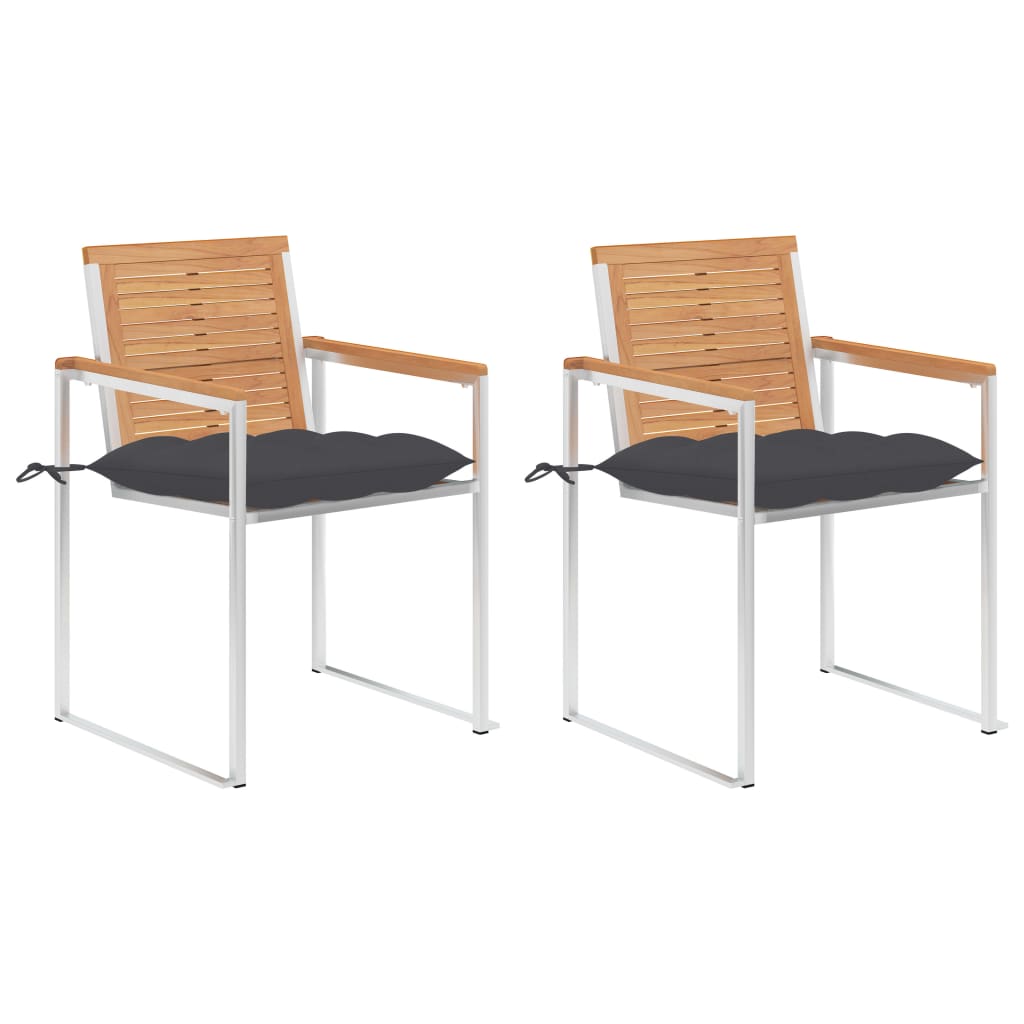 vidaXL Gartenstühle mit Kissen 2 Stk. Massivholz Teak und Stahl