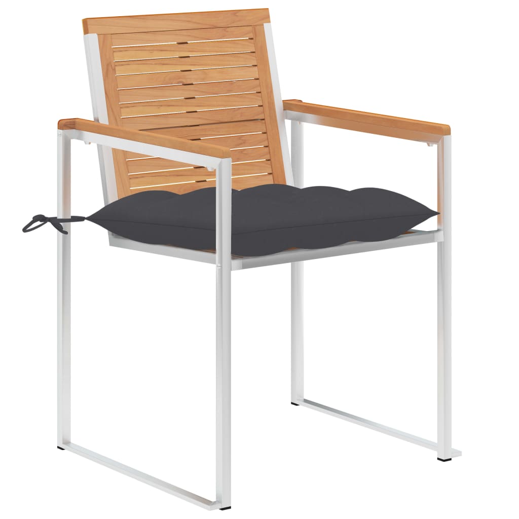 vidaXL Tuinstoelen 2 st met kussens massief teakhout en staal afbeelding