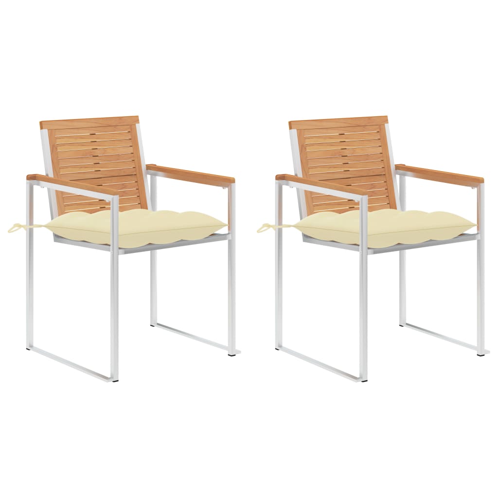 vidaXL Gartenstühle mit Kissen 2 Stk. Massivholz Teak und Stahl