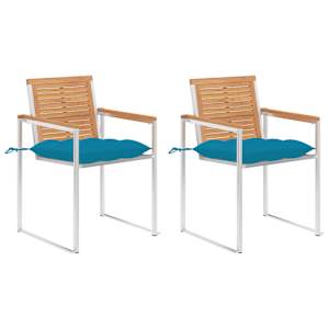 Vrtni stoli z blazinami 2 kosa trdna tikovina in jeklo