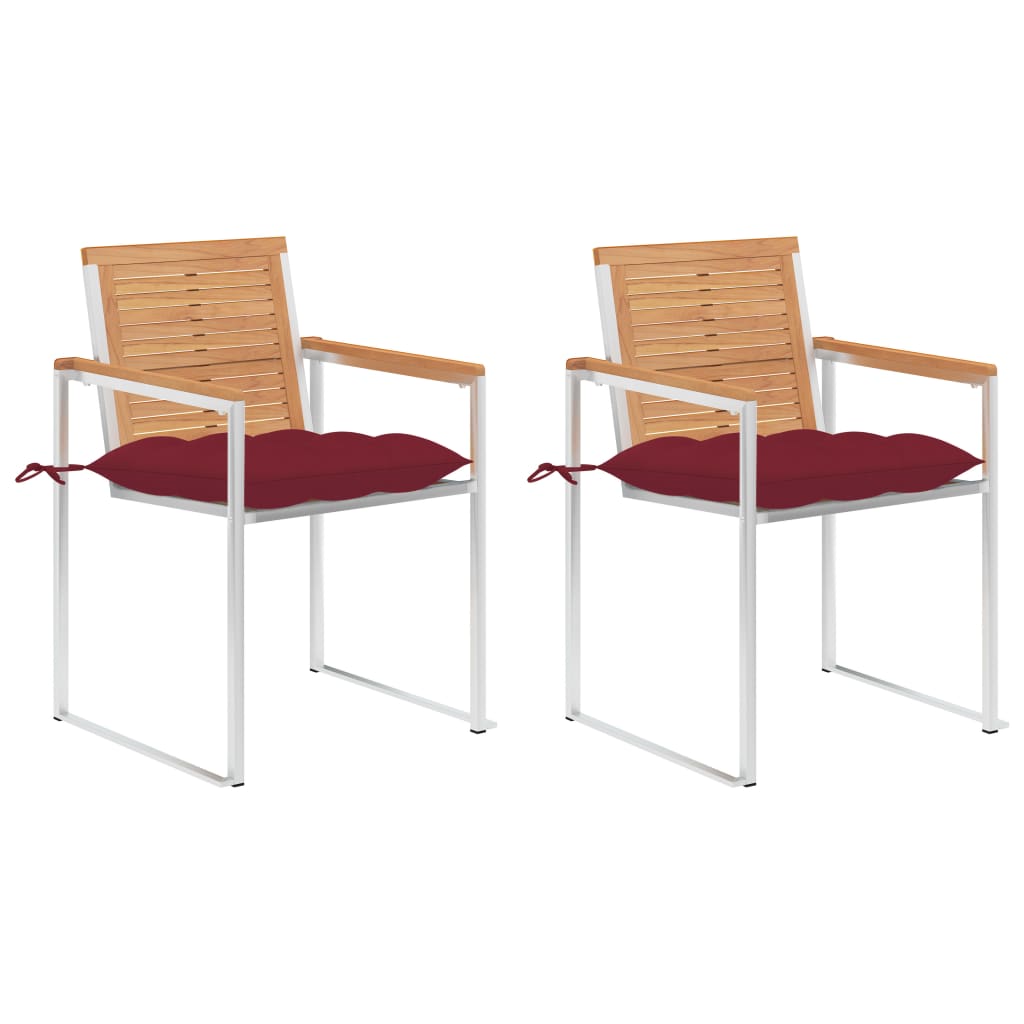 vidaXL Gartenstühle mit Kissen 2 Stk. Massivholz Teak und Stahl