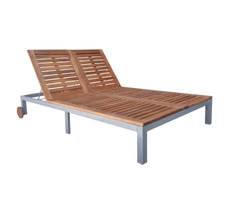 vidaXL Chaise longue 2 places avec coussin Acacia solide et acier