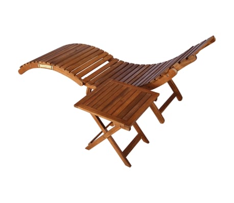 vidaXL Patio Sun Lounger with Table and Cushion Solid Acacia Wood