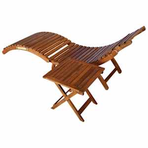 vidaXL Garden Sun Lounger with Table and Cushion Solid Acacia Wood