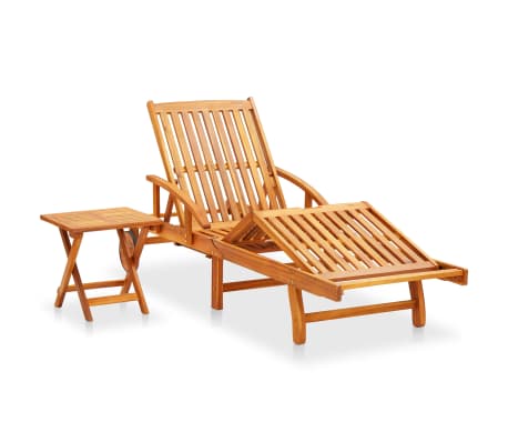 vidaXL Patio Sun Lounger with Table and Cushion Solid Acacia Wood