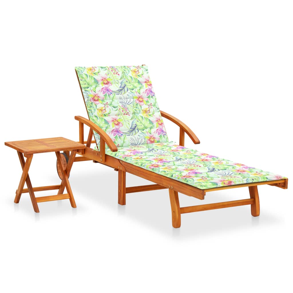 vidaXL Garden Sun Lounger with Table and Cushion Solid Acacia Wood