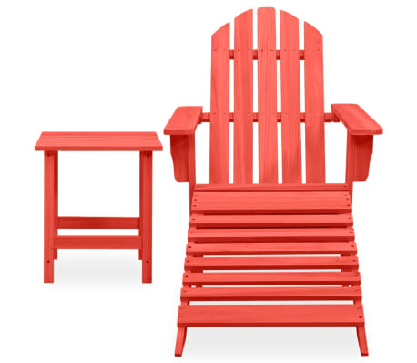 vidaXL Garden Adirondack Chair with Ottoman&Table Solid Fir Wood Red