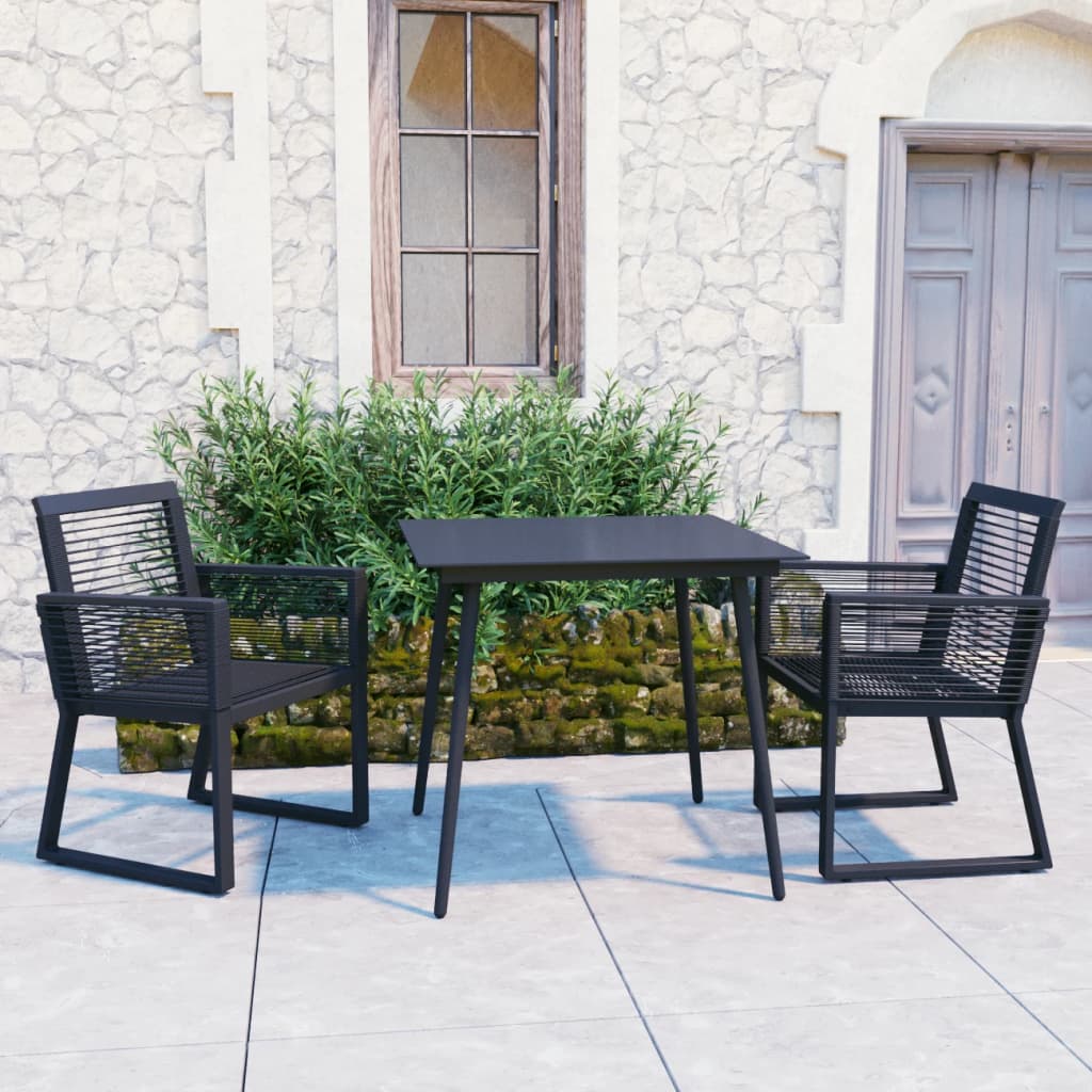 vidaXL Set mobilier de exterior, 3 piese, negru, ratan PVC