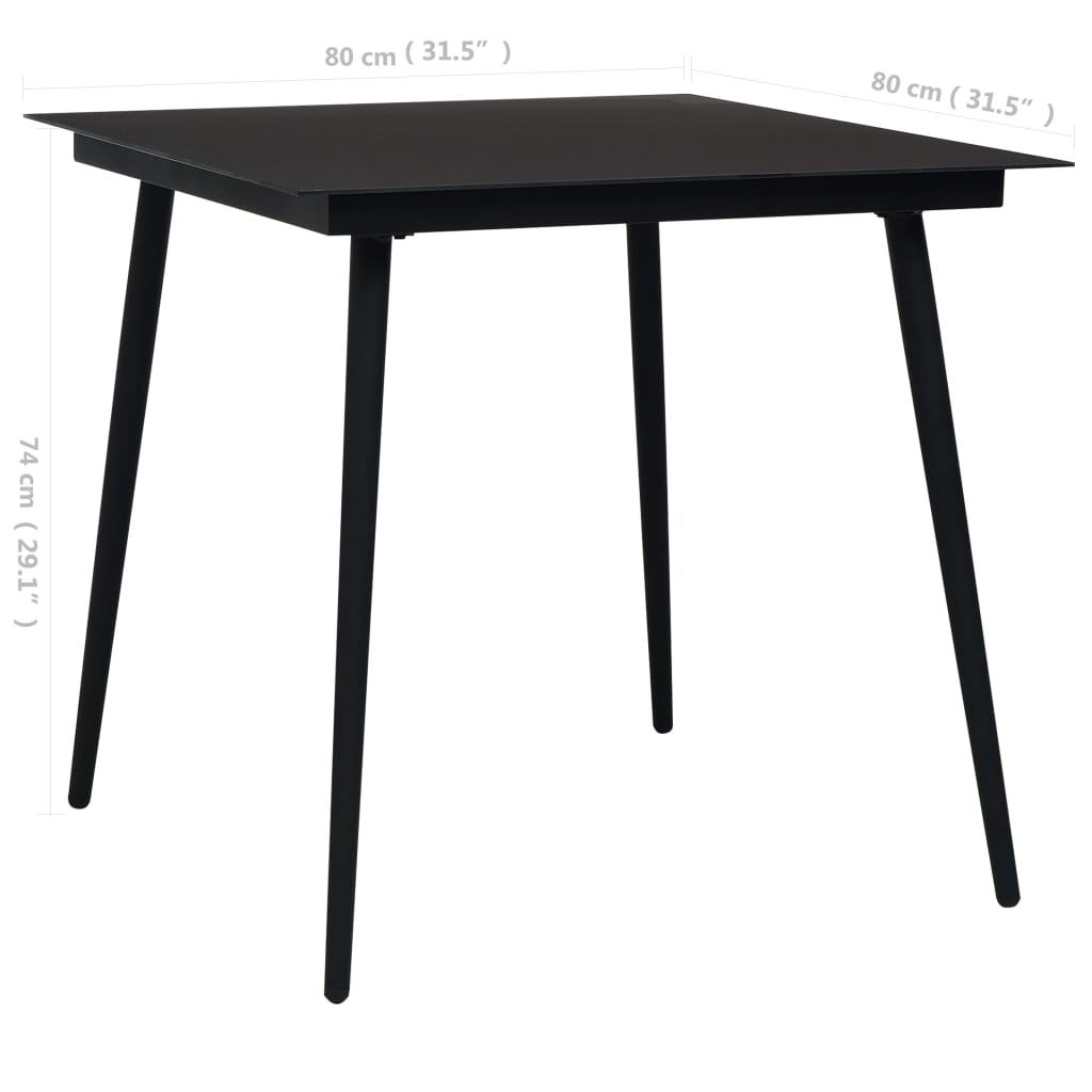 Zestaw mebli ogrodowych - stół + 4 fotele, rattan PVC, czarny, 80x80x74 cm