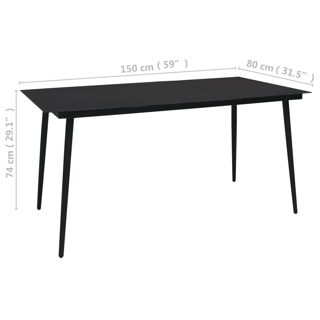 Zestaw mebli ogrodowych - stół + 4 fotele, czarny rattan PVC, stal, szkło, 150x80x74 cm