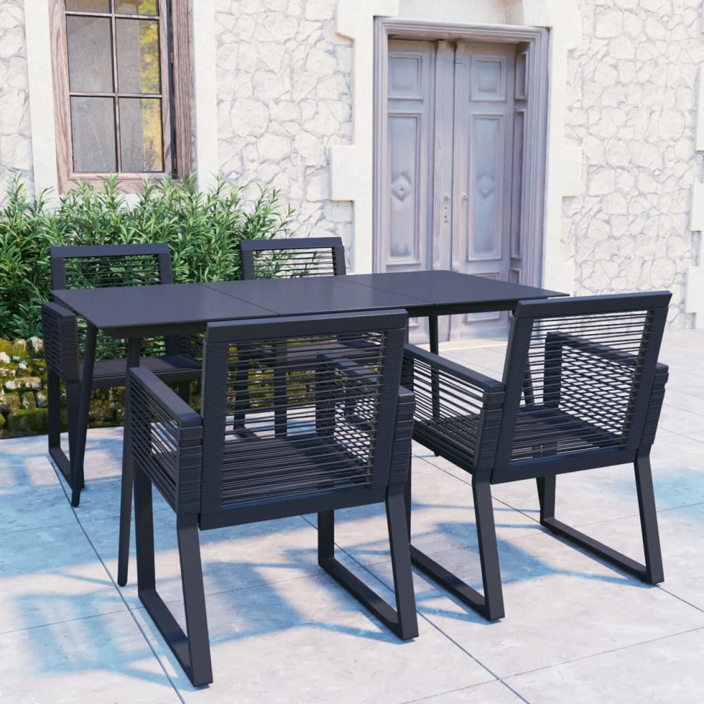 Zestaw mebli ogrodowych - stół + 4 fotele, czarny rattan PVC, stal, szkło, 150x80x74 cm