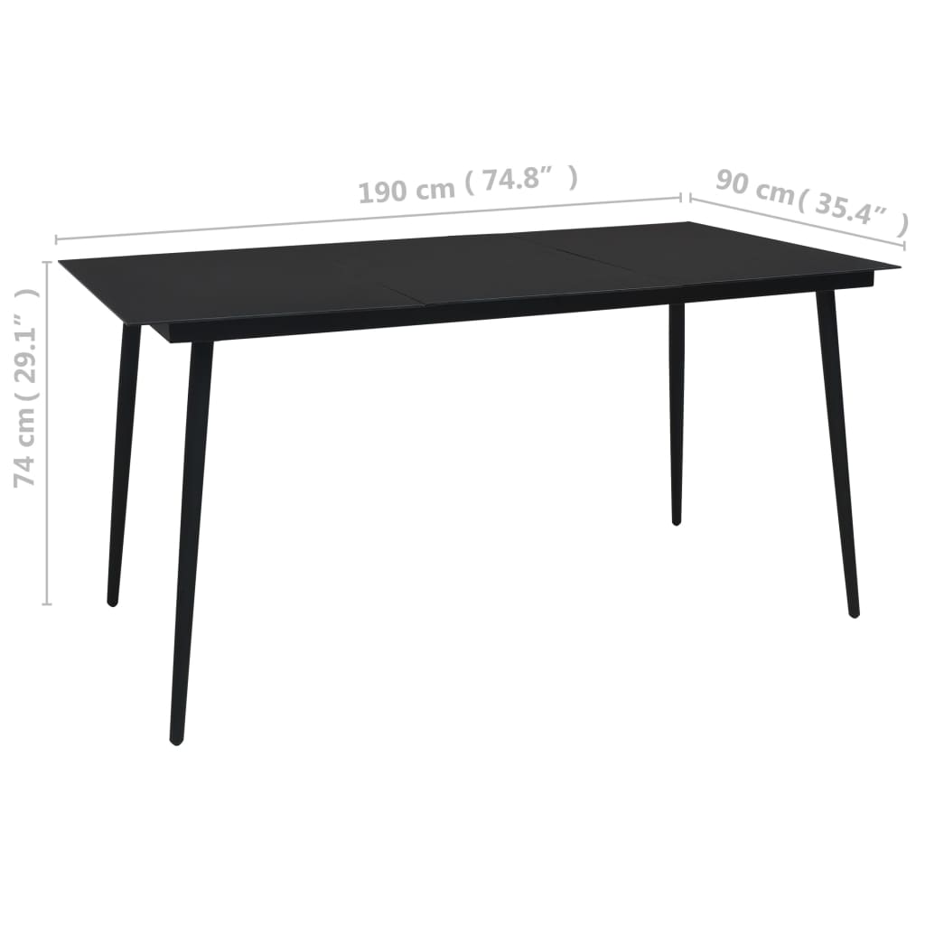 Zestaw mebli ogrodowych - stół + 6 foteli, rattan PVC, czarny, 190x90x74 cm