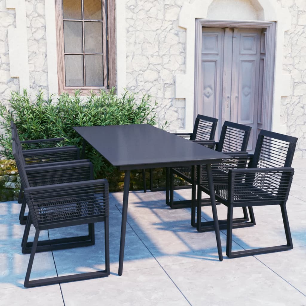 vidaXL 7-tlg. Garten-Essgruppe PVC Rattan Schwarz