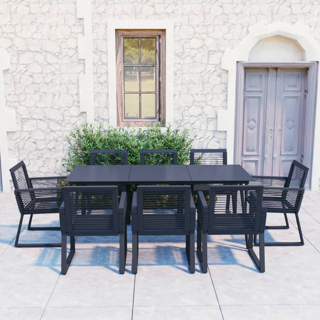 vidaXL Set mobilier de exterior, 9 piese, negru, ratan PVC